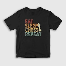 Presmono Unisex Çocuk Eat Sleep Chess Repeat Satranç T-Shirt