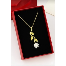 Çekirdekjewelry 925 Ayar Gümüş Beyaz Gül Figürlü Kolye Anlamlı Hediye Kadın Kolyesi Sarı