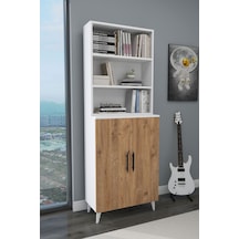 Enda Home Oras 6 Raflı 2 Kapaklı Dolaplı Kitaplık Atlantik Çam - Mat Beyaz