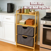 Porsima Pbt-714 Ahşap Bambu Banyo Mutfak Organizeri 3 Raflı Çok Amaçlı Banyo Mutfak Düzenleyici Organizer Banyo Mutfak Dolabı Sebzelik Organizeri Bambu