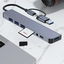 Çoklayıcı Adaptör 8 İn 1 Usb/type-c To Usb A, Usb C Macbook Uyumlu Çevirici Adaptör Çok Portlu Çoklayıcı 8in1 Usb Hub Titanyum Renk Byl2218tu 01