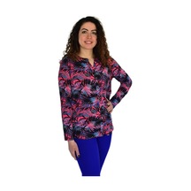 Kadın Yaprak Baskılı Düğmeli Viscon Bluz Bgl-st04273 Pembe