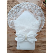 Yenidoğan Yakamoz Kumru Model Dantelli Taşlı Fiyonk Bebek Battaniyesi Kundak Ekru Çok Renkli