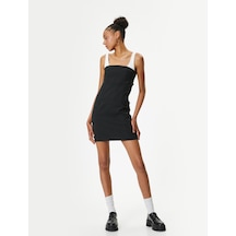 Koton Mini Kalem Elbise Renk Kontrastlı Askılı Slim Fit Siyah 4sak80390pw