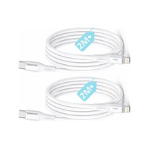 2 Adet X 2 Metre Kablo Seti, Type C-lightning 27watt Pd Hızlı Şarj, Wahoo, Beyaz/gümüş Metal