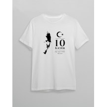 10 Kasım Atatürk Anma Günü Silüet Baskılı Oversize Bisiklet Yaka T-shirt - Beyaz Çok Renkli