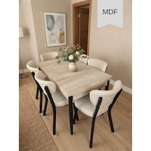 6 Kişilik Yemek Masa Takımı 1adet 80 X 130 Açılabilir Mdf Masa 6 Adet Elma Sandalye Krem - Traverten