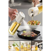 Çift Fonksiyonlu Cam Yağdanlık 550ml Zeytinyağı Sıvıyağ Şişesi Airfryer Sprey Beyaz Yağlık Sirkelik Diğer