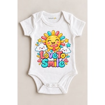 Babylimon Love To Smile Beyaz Kısa Kollu Çıtçıtlı Bebek Zıbını Beyaz - 930083734 Beyaz