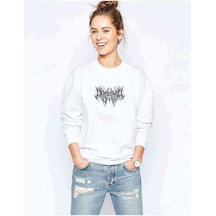 Most Awesome Black Metal Rock Baskılı Beyaz Kadın Sweatshirt