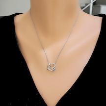 Nusret 925 Ayar Gümüş Love Yazılı Kalp Kolye Beyaz - Beyaz Taş