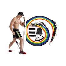 11 Parça Latex Direnç Bandı Seti Kapı Arkası Egzersiz & Fitness Lastiği Seti Karışık