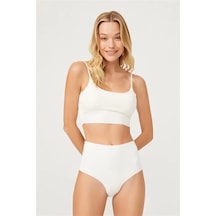 Cottonhill Yüksek Bel Basic Lazer Kesim Kadın Bikini Külot-beyaz Beyaz