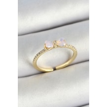 Pirinç Fiyonk Figürlü Zirkon Taşlı Gold Renk Ayarlanabilir Kadın Yüzük - Tj-byk3772 Açık Pembe