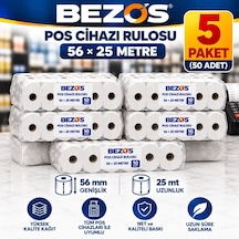 Termal Pos Cihazı Rulosu 56 Mm X 25 M - 50 Adet 5 Paket Yazar Kasa Slip Rulosu