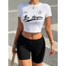 Tarzsokak Yaz Los Angeles Victory Baskılı Babby Teet-shirt Şort Kadın İki Parçalı Set Üstleri Pantolon Slim Beyaz