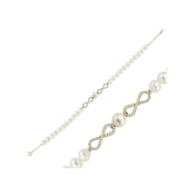 6,5 Mm Sonsuzluk Taşlı Doğal İnci Bileklik 20 Cm / Beyaz Beyaz Beyaz Altın
