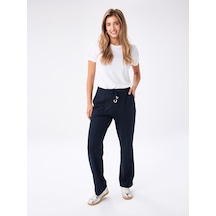Faik Sönmez Relax Önü Dikiş Detaylı Wide Leg Fit Örme Pantolon W27pnt034 Uw27pnt03420 Lacivert