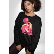 Pop Art Yaratıcı Heykel Pembe Unisex Siyah Sweatshirt Siyah