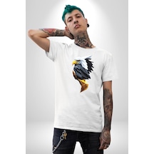 Yapay Zeka Kartal Kuş Tasarımı Unisex Unisex Beyaz Organik Baskılı T-shirt Penye Yüksek Kalite Beyaz
