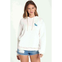 Watercolor Feather Baskılı Kadın Kapüşonlu Beyaz Sweatshirt