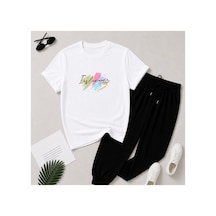 Herkesemoda Pop Art Yazı Baskı Detaylı T-shirt Eşofman Takımı Beyaz