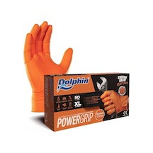 Dolphin Nitril Powergrip Ekstra Kalın Elmas Dokulu Eldiven Turuncu Xl Büyük Boy - 50'li Paket