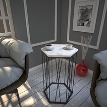 Cetrus Beyaz Mermer Yan Sehpa & Servis Sehpası Metal Marmo