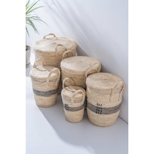 Mira Hasır 5 Li Çok Amaçlı Sepet Seti Krem