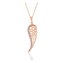 Gümüş Rose Zirkon Taşlı Sol Yanım Kanat Kolye