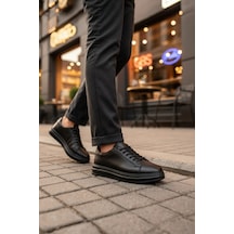 Enoch Hakiki Deri Günlük Bağcıklı Erkek Sneaker Comfort Taban Ayakkabı Siyah