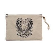 Baphomet Flowers Krem Clutch Astarlı Cüzdan / El Çantası Krem