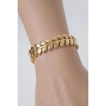 Yaprak Tasarım Gold Kelepçe Bileklik 6 Cm Altın Altın