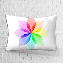 Çift Taraflı 35x50 Beyaz Çok Renkli Çark Çiçeği Desenli Dijital Baskılı Kırlent Kılıfı - Otyk621-3550
