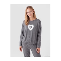 LC Waikiki Alıta Cıty Farkıyla Lcw Dream Gri Penye Baskılı Uzun Kollu Kadın Pijama Takım Gri - 929503450 Gri