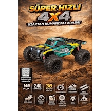 Sarı 1:16 Rc Araba 36 Km/h Hızlı 4x4 Uzaktan Kumandalı Off Road Drift Araç Şarjlı 2.4ghz