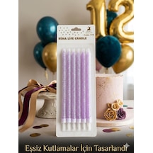 Rima Life Candle Doğum Günü Pasta Mumu, Mor Simli, Uzun İnce, Kutlama İçin, 6'lı Paket +0