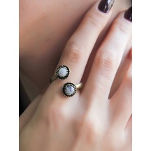 Esha Store Doğal Taş İkili Dentirit Opal Doğal Taşlı Ayarlanabilir Yüzük Euy25do Beyaz