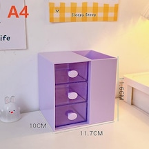 Masaüstü Kalemlik Organizer 7 Bölmeli Kawaii Kapaklı Mini Çekmeceli Kalemlik - Mor Mor