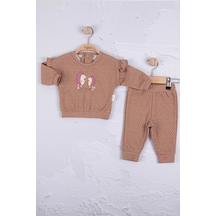 Babydonat Kirpi Nakışlı Pamuk 2'li Kız Bebek Takım Kahverenği Kahverengi