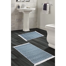 Dekoreko Kaymaz Taban Djt 2 Li Banyo Paspas Takımı Trend Saçaklı Iskandinav F5084 lacivert