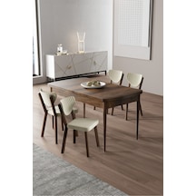 Canisa Exve Serisi 80x132 Açılabilir Barok Ahşap Desen Masa Takımı Ve 4 Krem Sandalye Masa Barok Ahşap Desen Sandalye Krem