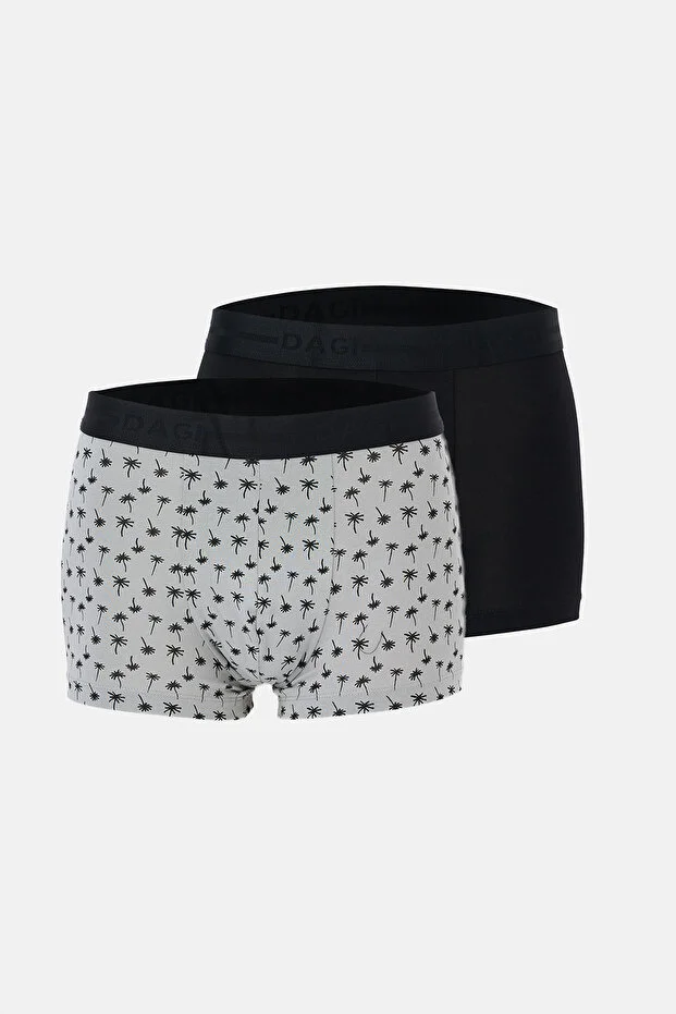 Dagi Erkek Gri Siyah 2'li Desenli Pamuklu Boxer- 5210g Gri - Siyah