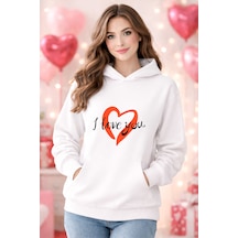 Stil X Sevgililer Gününe Özel, Kapüşonlu Kadın Sweatshırt, Valentıne's Day Beyaz-7