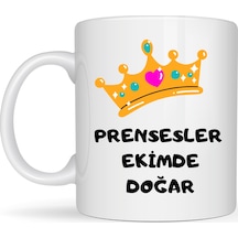 Prensesler Ekimde Doğar Yazılı Kupa Model 254 Taç Tasarımlı Ekim Ayı Doğum Günü Hediyesi Seramik Kahve Kupası Çok Renkli