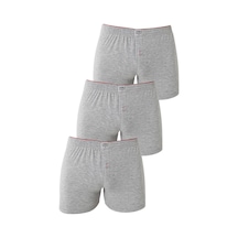 Arma Yıldız Erkek Gri Düğmeli Boxer 3'lü Paket %100 Pamuklu Penye Gri