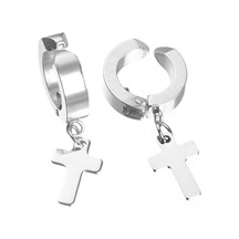 Sıkıştırmalı Erkek Küpe Çelik Sallantılı Haç Işareti Takı P24 T5 Çelik