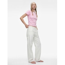Koton Dantel Detaylı Kısa Kollu Bisiklet Yaka Modal Karışımlı Slim Fit Tişört Pembe 6sal10765ık Gül