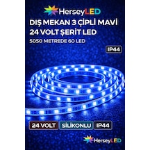 Dış Mekan 3 Çipli Mavi 24 Volt Şerit Led 5050 Metrede 60 Led