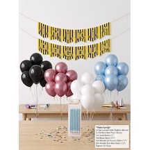 52 Parça Doğum Günü Balon Süsleme Seti Sarı Lacivert İyiki Doğdun Banner, 6'lı Mavi Simli Pasta Mumu, Gül Kurusu, Siyah, Beyaz & Açık Mavi Balon Paketi Çoklu Renkli